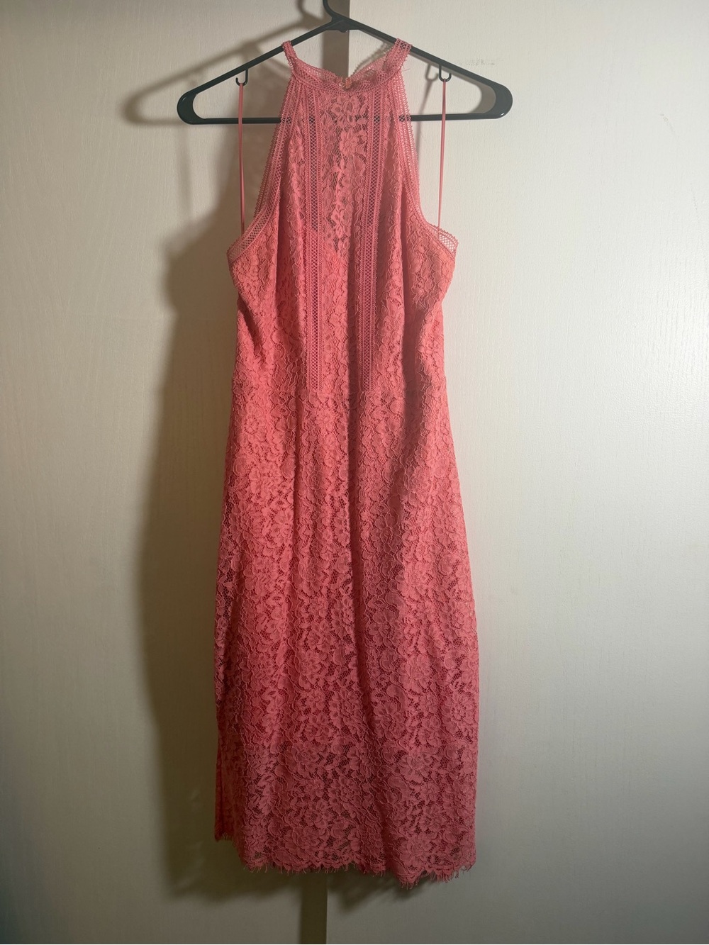 Express Coral Lace Halter Midi Dress